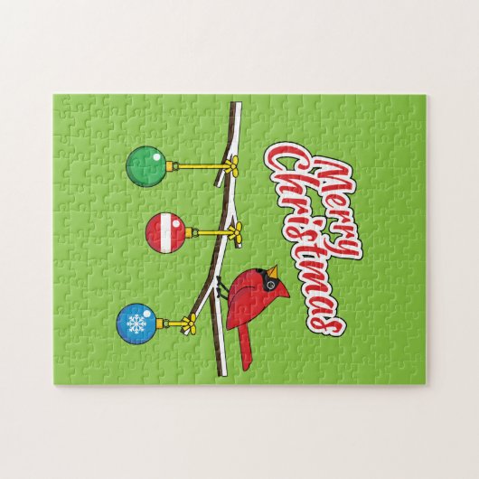 Rode kardinaal op de afdeling van de kerstbal - Me Legpuzzel (Horizontaal)