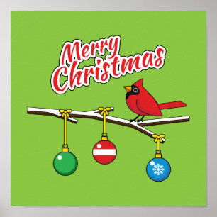 Rode kardinaal op de afdeling van de kerstbal - Me Poster