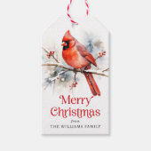 Rode kardinaal op de waterverf van de wintertak cadeaulabel (Voorkant)