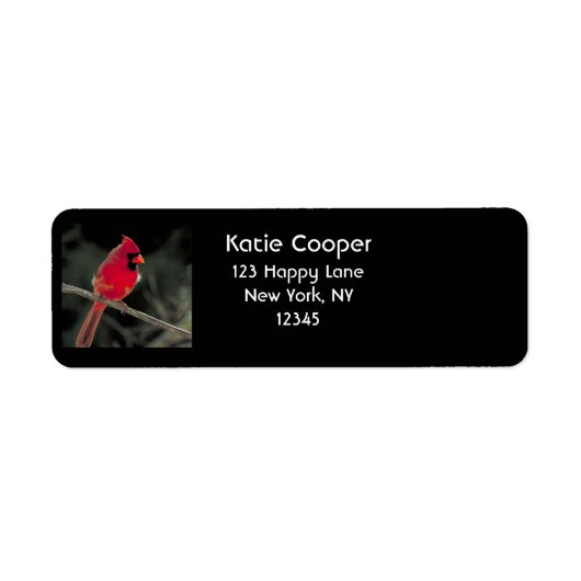 Rode kardinaal op een boomtak etiket (Voorkant)