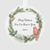 Rode kardinaal op een kerstmis - waterverven O Ornament (voorkant)