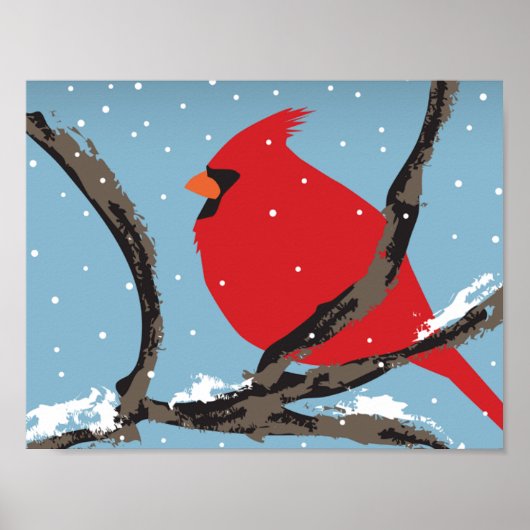 Rode kardinaal op een Poster van de Tak (Voorkant)