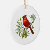 Rode kardinaal op een tak van Mistletoe Keramisch Ornament (Rechts)