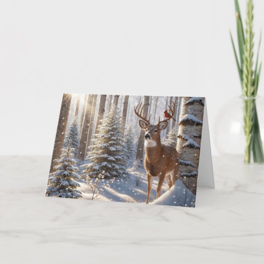 rode kardinaal op gewei van een hert kaart (Voorkant)