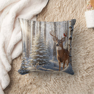 rode kardinaal op gewei van een hert kussen