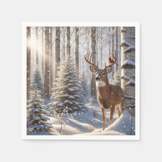 rode kardinaal op gewei van een hert servet (Voorkant)