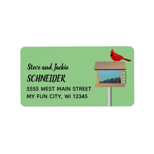 Rode kardinaal op het etiket van het invoeradres v (Voorkant)