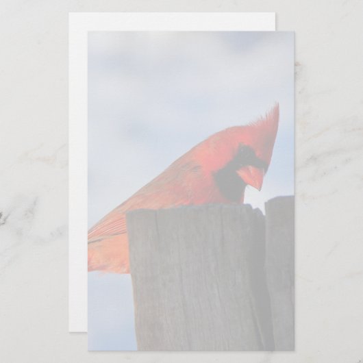 Rode kardinaal op houten stump briefpapier (Voorkant / Achterkant)