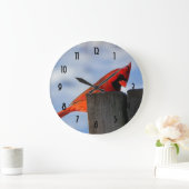 Rode kardinaal op houten stump grote klok (Huis)