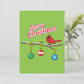 Rode Kardinaal op Kerstmis Kale Tak - Prettig Kers (Staand voorkant)