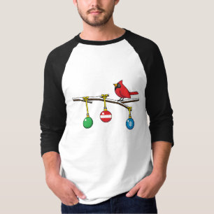 Rode Kardinaal op Kerstmis Kale Tak T-shirt