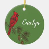 Rode kardinaal op maat keramisch ornament (Voorkant)