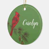 Rode kardinaal op maat keramisch ornament (Links)