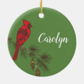Rode kardinaal op maat keramisch ornament (Achterkant)