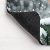 Rode Kardinaal op Sneeuwrijke Omheining Muismat (Hoek)