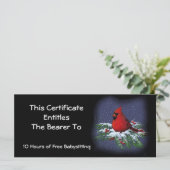 Rode kardinaal op Snowy Branch: Cadeaucertificaat (Staand voorkant)