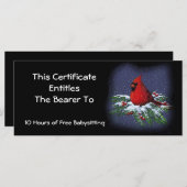 Rode kardinaal op Snowy Branch: Cadeaucertificaat (Voorkant / Achterkant)