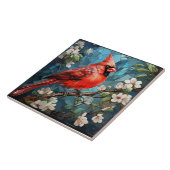 Rode Kardinaal op Tak, Glas in lood Achtergrond Tegeltje (Zijkant)