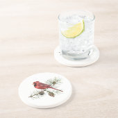 Rode kardinaal op Tak-pinnen Zandsteen Onderzetter (Zijkant)