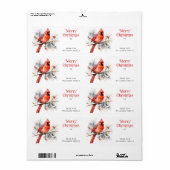 Rode kardinaal op wintertak Vrolijk kerstcadeau Etiket (Full Sheet)