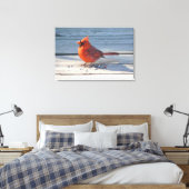 Rode kardinaal op Wooden Bridge Canvas Afdruk (Insitu (Slaapkamer))