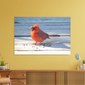 Rode kardinaal op Wooden Bridge Canvas Afdruk (Insitu (Woonkamer))