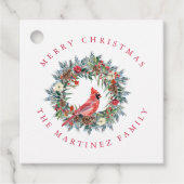 Rode Kardinaal Pijnenkrans Vrolijk Kerstcadeau Lab Bedankjes Labels (Voorkant)