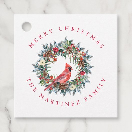 Rode Kardinaal Pijnenkrans Vrolijk Kerstcadeau Lab Bedankjes Labels (Voorkant)