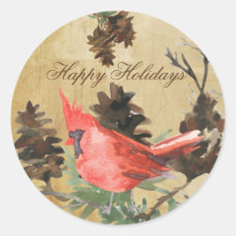Rode Kardinaal Pine Cones Kerst Vakantie Stickers
