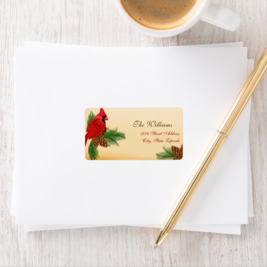 Rode Kardinaal & Pines Kerstmis Adreslabel Etiket (Insitu)