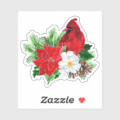 Rode Kardinaal Poinsettia Boeket Kerstmis Contour Sticker (Vel)