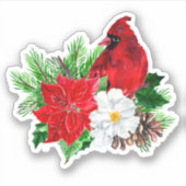 Rode Kardinaal Poinsettia Boeket Kerstmis Contour Sticker (Voorkant)