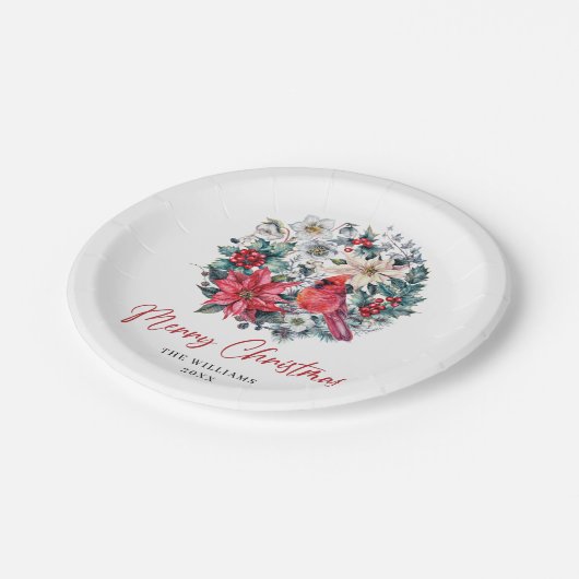 Rode Kardinaal Poinsettia Holly Berry Pine Vakanti Papieren Bordje (Gekanteld)