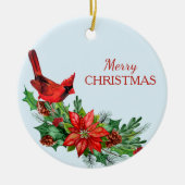 Rode kardinaal Poinsettia Keramisch Ornament (Voorkant)