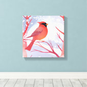 rode kardinaal | Prachtig Waterverf schilderij Canvas Afdruk (Insitu (Houten vloer))