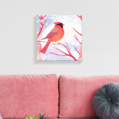 rode kardinaal | Prachtig Waterverf schilderij Canvas Afdruk (Insitu (Woonkamer))