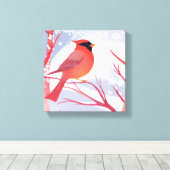 rode kardinaal | Prachtig Waterverf schilderij Canvas Afdruk (Insitu (Houten vloer))