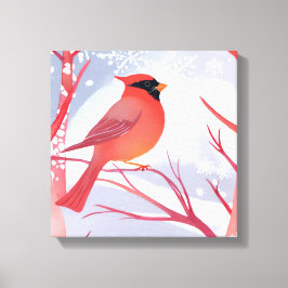 rode kardinaal | Prachtig Waterverf schilderij Canvas Afdruk