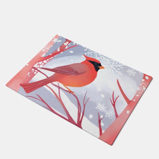 rode kardinaal | Prachtig Waterverf schilderij Deurmat (Schuin)