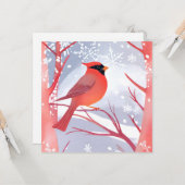 rode kardinaal | Prachtig Waterverf schilderij Kaart (Voorkant / Achterkant in situ)