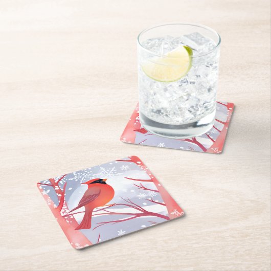 rode kardinaal | Prachtig Waterverf schilderij Kartonnen Onderzetters (Insitu)