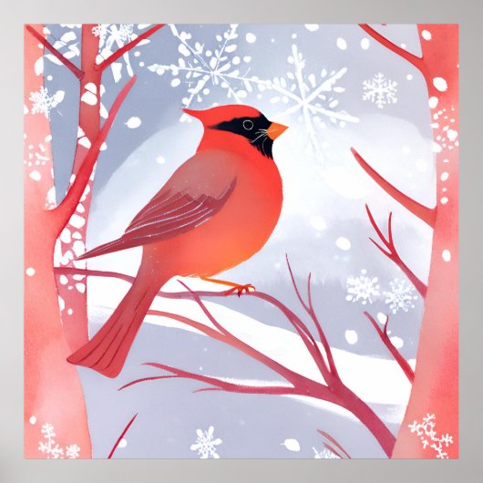 rode kardinaal | Prachtig Waterverf schilderij Poster (Voorkant)