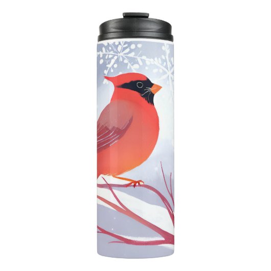 rode kardinaal | Prachtig Waterverf schilderij Thermosbeker (Voorkant)