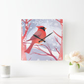 rode kardinaal | Prachtig Waterverf schilderij Vierkante Klok (Huis)