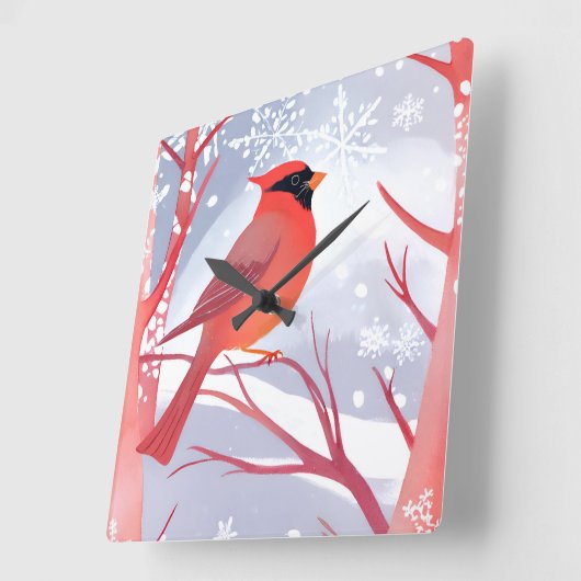 rode kardinaal | Prachtig Waterverf schilderij Vierkante Klok (Hoek)