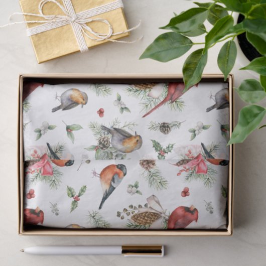 Rode kardinaal Robin Pinecones Waterverf Kerst Tissuepapier (Geschenk)