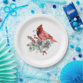 Rode kardinaal, rode bessen, Eucalyptuskerst Papieren Bordje (Feest)