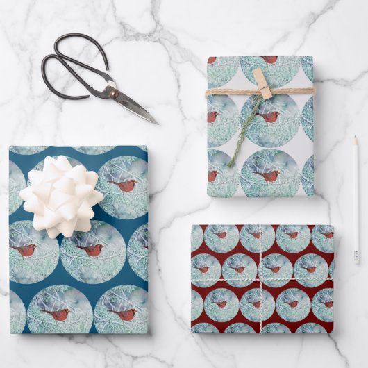 Rode Kardinaal Sneeuw Winter Kunst Wrap Craft Pape Inpakpapier Vel (Voorkant)