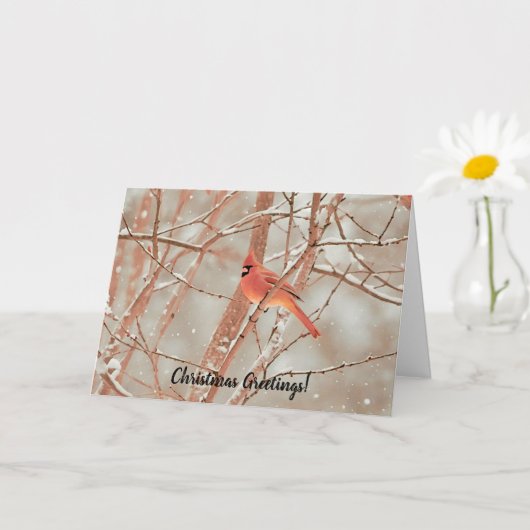 Rode Kardinaal Sneeuwvogel Kunst Kerstvakantie Kaa Kaart (Kleine Plant)