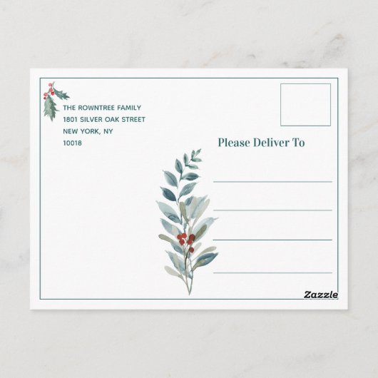 Rode kardinaal Snowy Blue Spruce Branch Winter Sce Briefkaart (Achterkant)